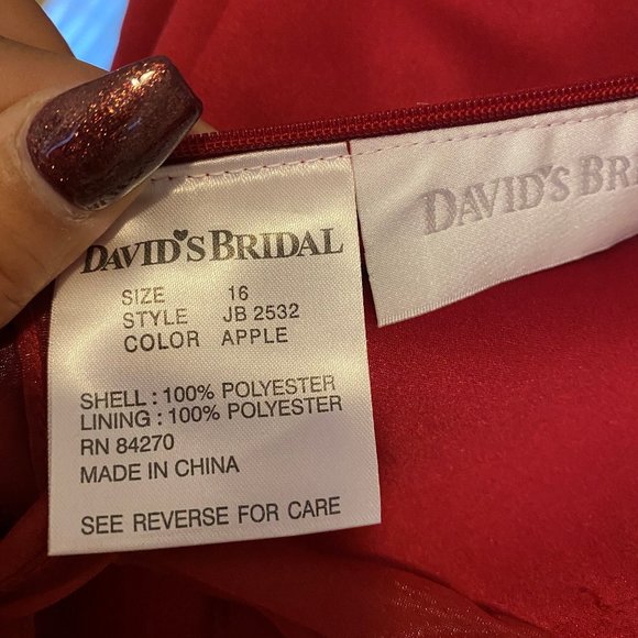 David's Bridal:RED AND WHITE WEDDING DRESS w/ONE BRIDESMAID AND TWO FLOWER GIRL - Picture 15 of 16